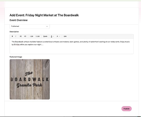 Event form screenshot